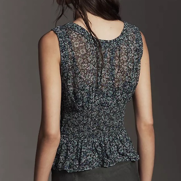 Anthropologie Floral Chiffon Smocked Top NWT Large - Picture 3 of 10